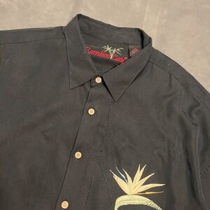 Vintage Bamboo Cay Shirt Mens 3XL Black Hawaiian Floral Embroidered Camp